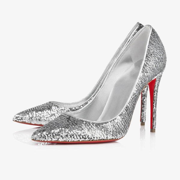 Silver Micro-Sequined Satin Pump