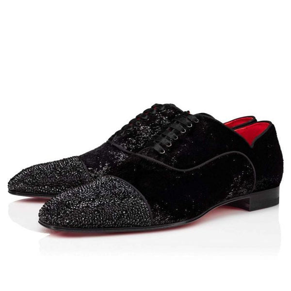 Black Oxford Shoe in Suede with Strass