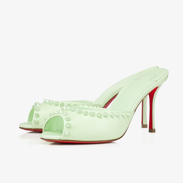Green Nappa Leather Pump with Spikes