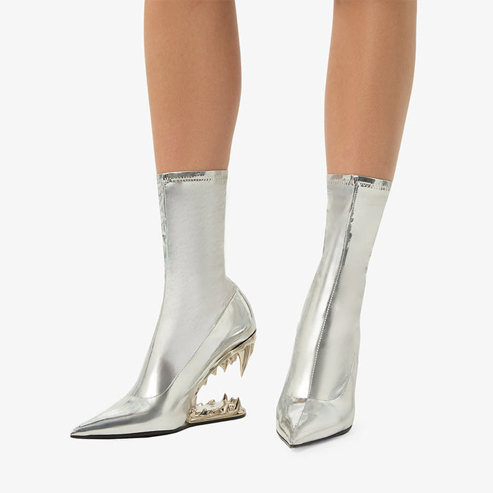 Silver Mirror Heel Stretch Ankle Boots - Arno Conti Shoe