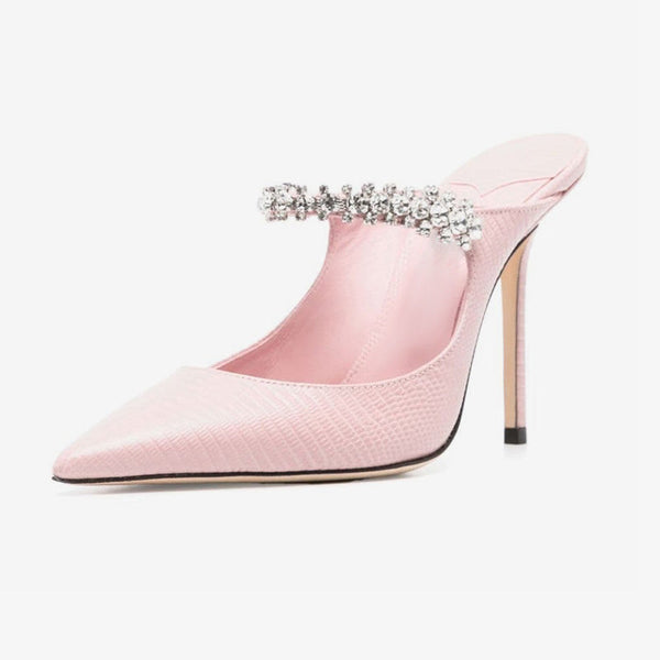 Pink Lizard Print Mules 100mm