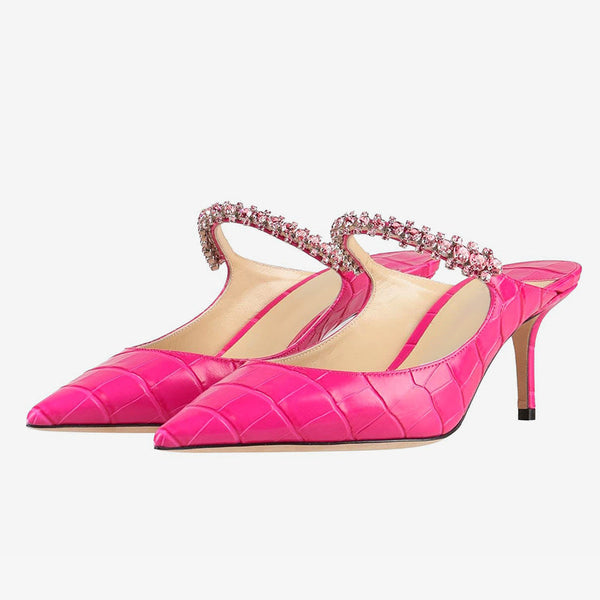 Red Croc-Effect Leather Mules