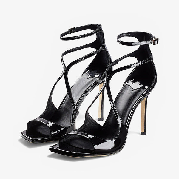 Black Patent Leather Strappy Sandals