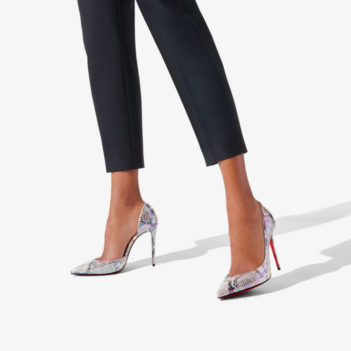 Silver Snakeskin-Look Pumps with Pointed Toe - ARNO CONTI