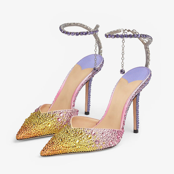 Pink-Gold Crystal Leather Pumps