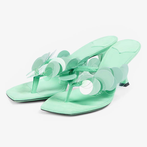 Green Sequin-Embellished Suede Sandals