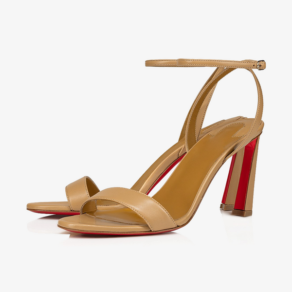 Nude Leather Sandal with Flared Heel