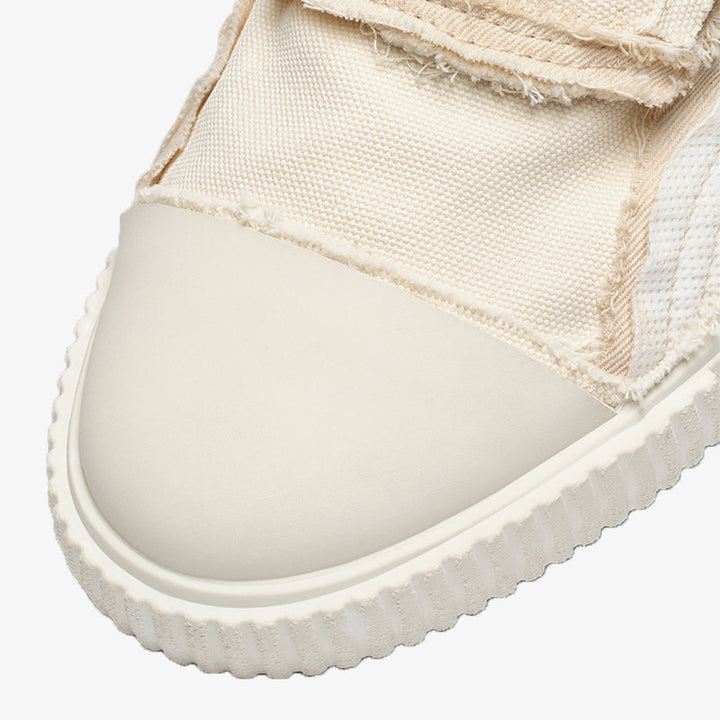 Off White Cotton Canvas Lace-Up Sneakers - Arno Conti Shoe