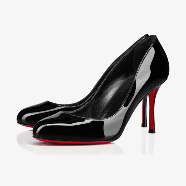 Black Patent Rounded-Toe Pumps