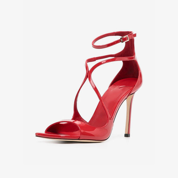 Red Leather Stiletto Sandals