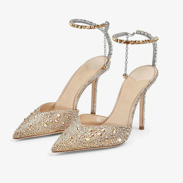 Rose Gold Satin Crystal Pumps