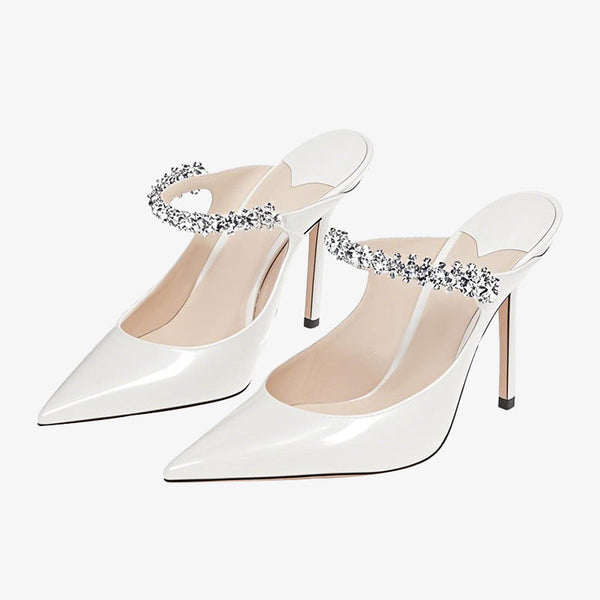 White Patent Leather Mules 100mm