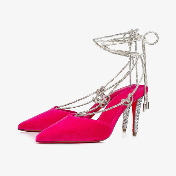 Glam Pink Velvet Pumps and Sequin Laces - ARNO CONTI