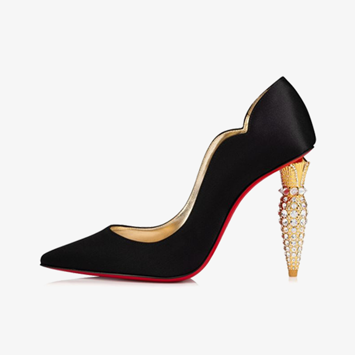 Black Crepe Satin Pump with Cut-Outs - ARNO CONTI