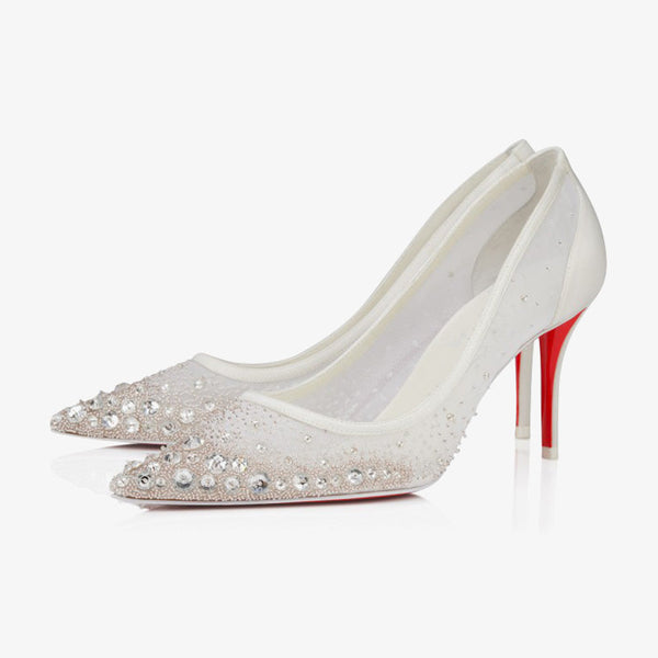 Ivory Organza Crystal-Embroidered Pumps
