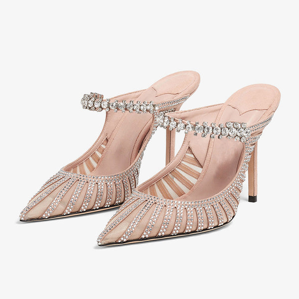 Pink Suede Slingback Pumps with Crystals