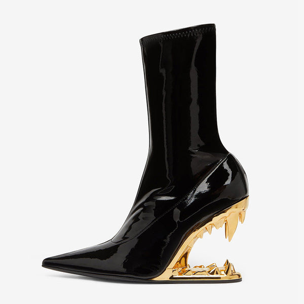 Gold Sculpted Heel Stretch Ankle Boots - Arno Conti Shoe