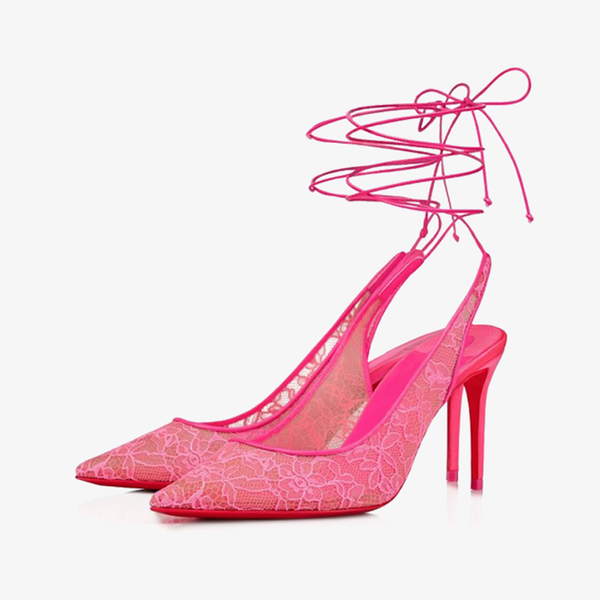 Fluo Pink Lace Pump with Ankle Tie
