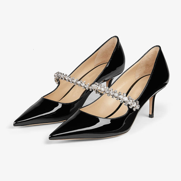 Black Patent Bead Accents Pumps 65mm