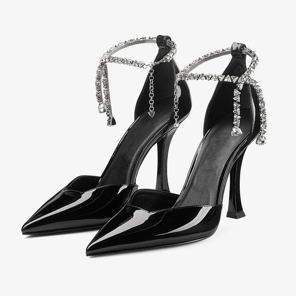 Patent Leather Pumps with Crystal Anklet