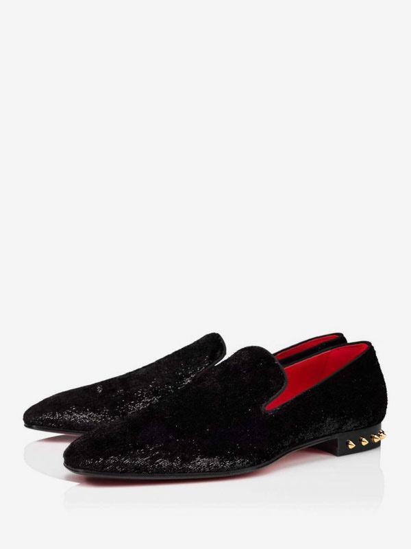 Black Velvet Loafers with Studs - ARNO CONTI