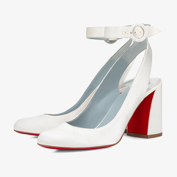 White Satin Pump with Adjustable Ankle Strap