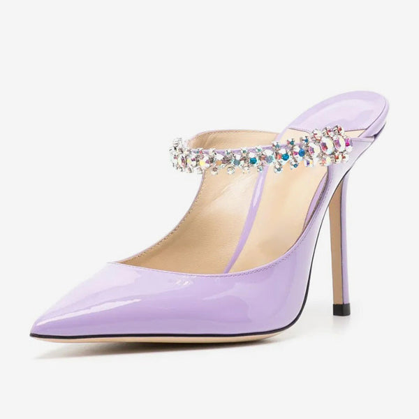 Crystal-Embellished Leather High-Heel Mules
