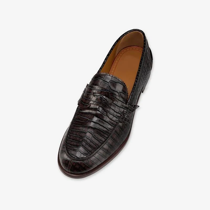 Crocodile Pattern Strap Leather Penny Loafers - ARNO CONTI