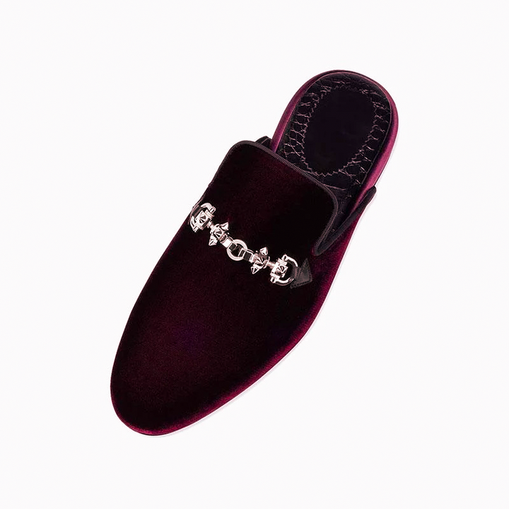 Backless Burgundy Velvet Loafers Slides Casual - ARNO CONTI