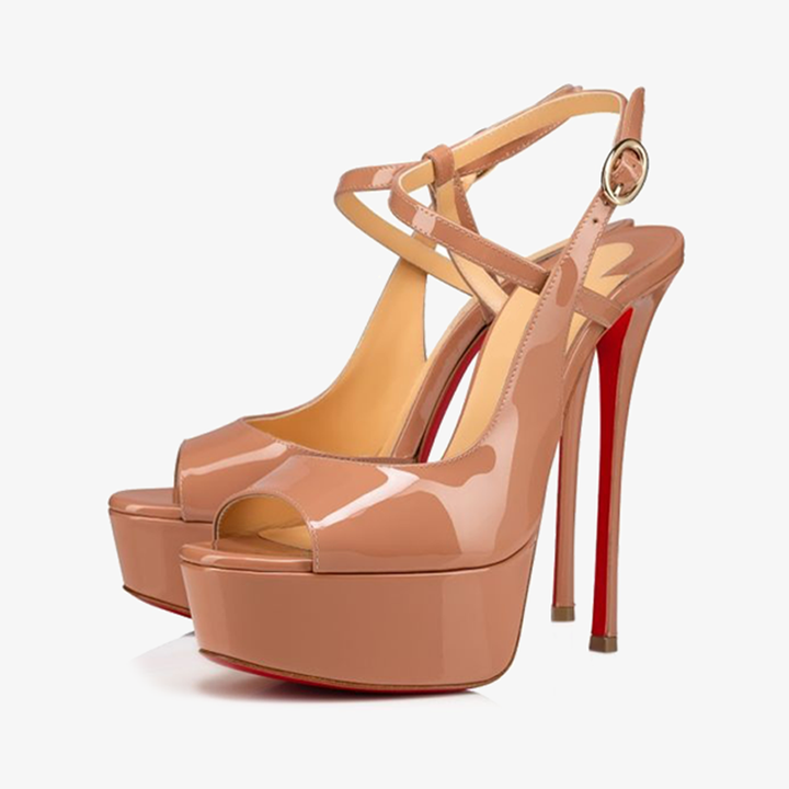 Nude Patent Leather Peep-Toe Pump - ARNO CONTI