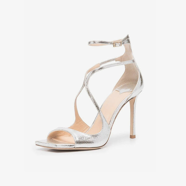 Grey Leather Stiletto Sandals