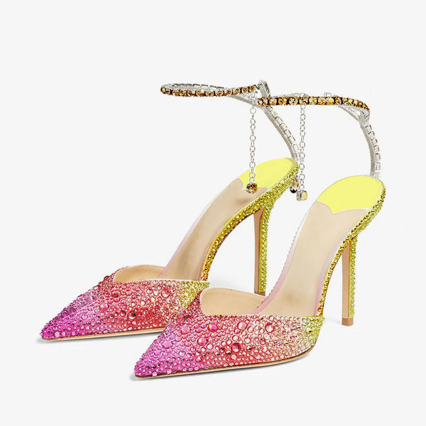 Multicolor Crystal Satin Heels