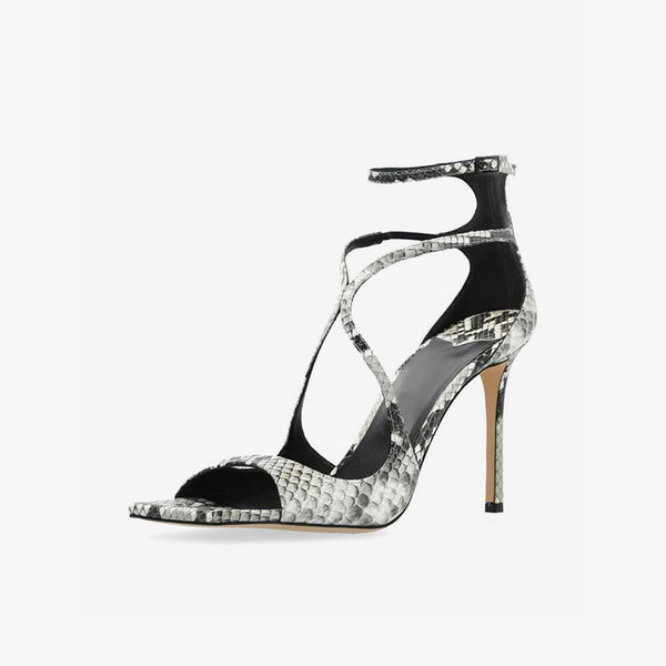 Grey Leather Stiletto Sandals