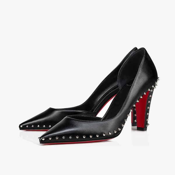 Black Calf Leather Pump with Mini Spikes
