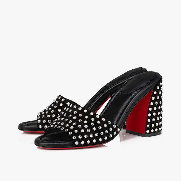 Chic Black Velvet Sandal with Strass