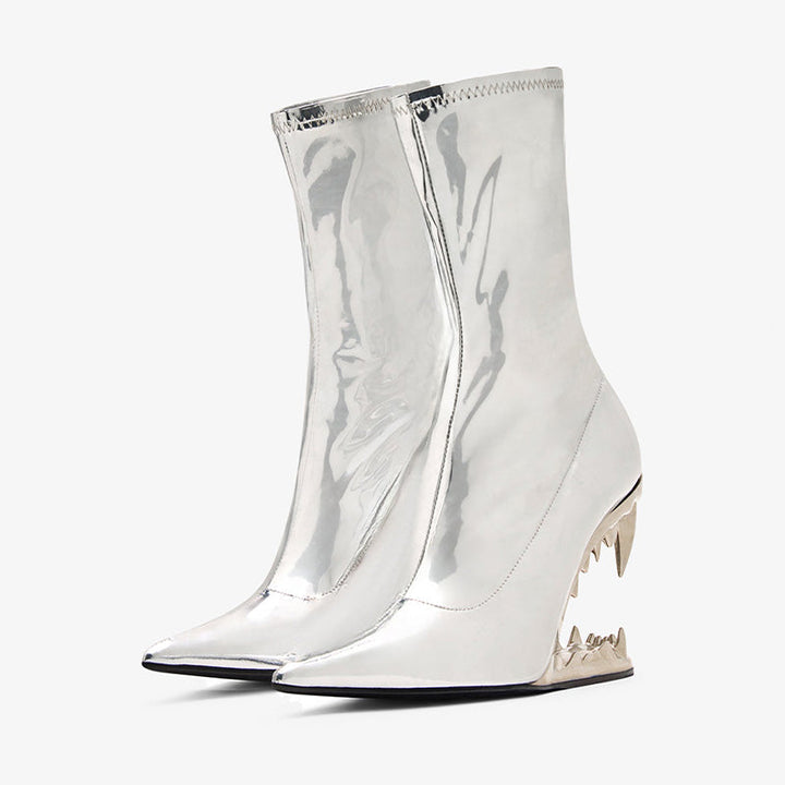 Silver Mirror Heel Stretch Ankle Boots - Arno Conti Shoe
