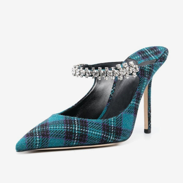 Blue Tartan Comfort Mules