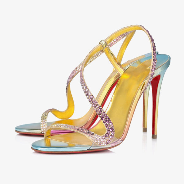 Multicolor Suede Stiletto Sandals with Strass Detail