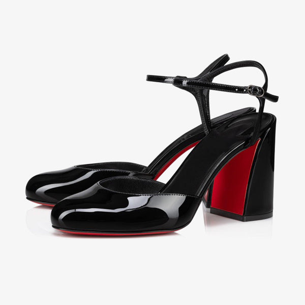 Black Patent Pumps with Ankle Straps