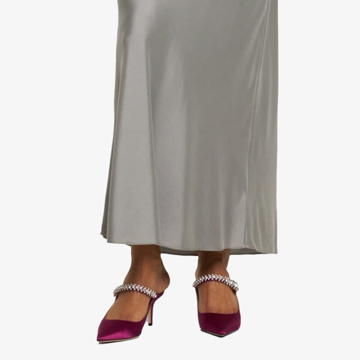 Purple Satin Crystal-Embellished Strap Mules - Arno Conti Shoe