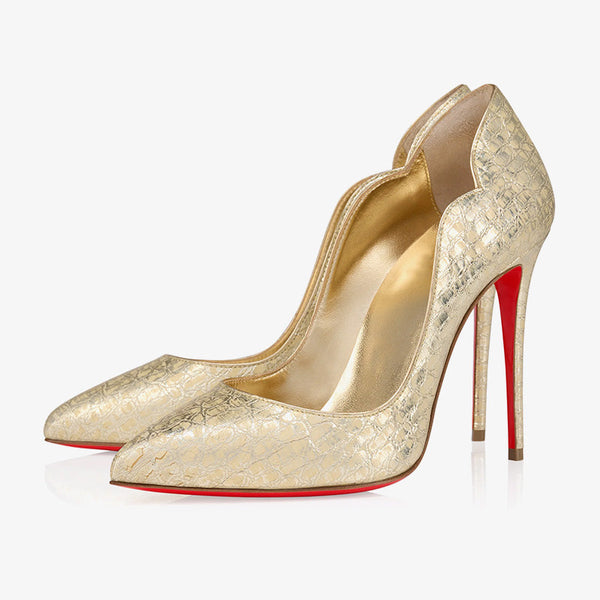 Platinum Gold Textured Leather Pumps