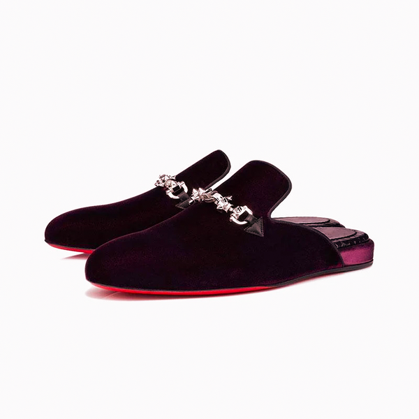 Backless Burgundy Velvet Loafers Slides Casual - ARNO CONTI