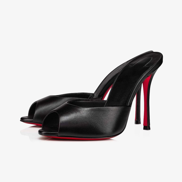 Black Leather Stiletto with Open Toe - ARNO CONTI