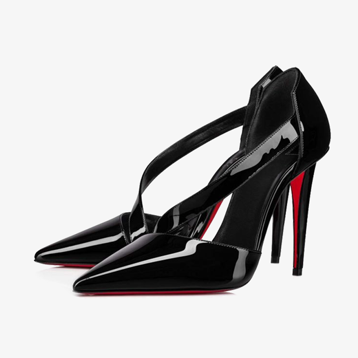 Black Patent Leather Pumps with Asymmetrical Vamp - ARNO CONTI