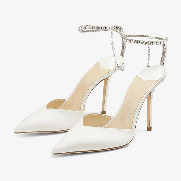 Leather Pumps with Dripping Crystal Detailing