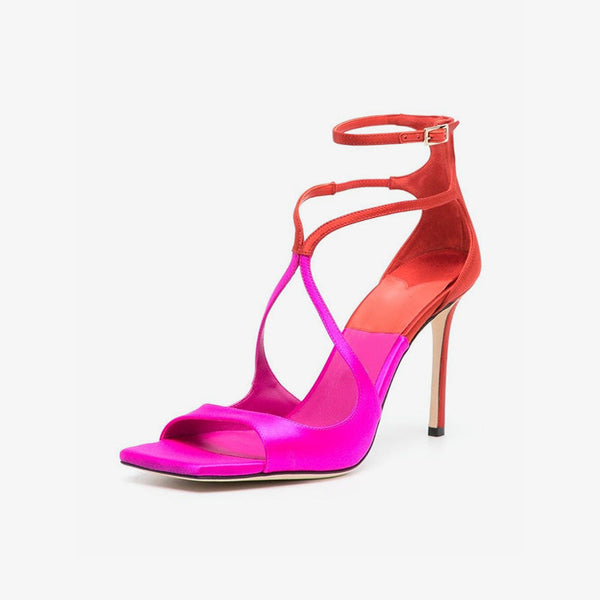 Pink and Red Satin Sandals