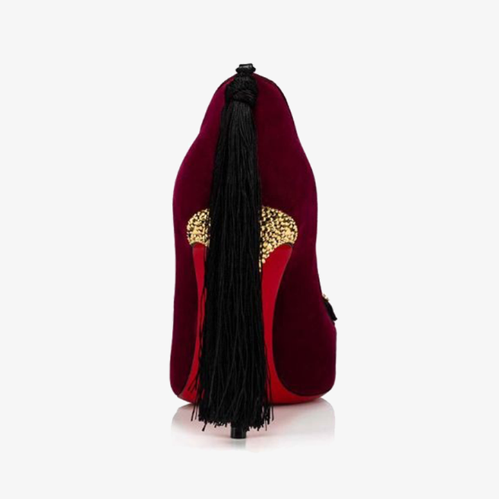 Red velvet Pump with Black Pompom - ARNO CONTI