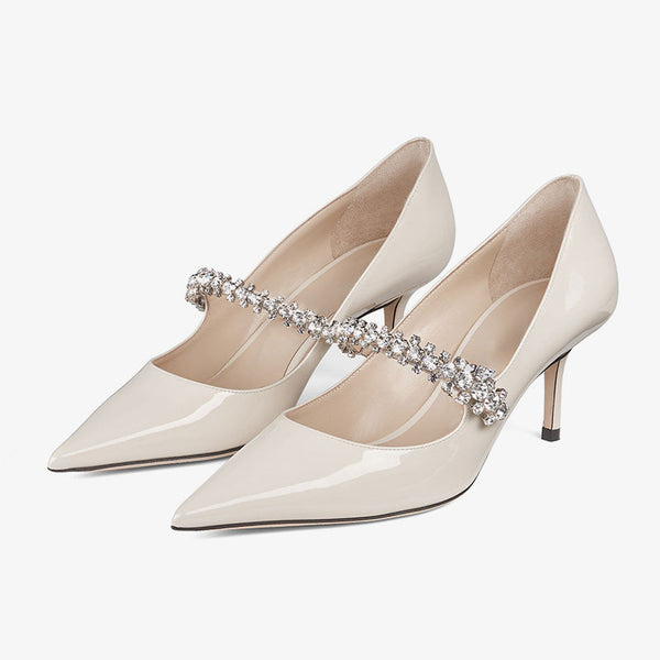 Crystal-Embellished Patent Leather Pumps