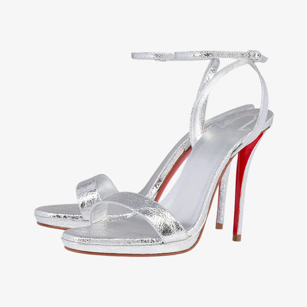 Silver Leather Stiletto Sandal