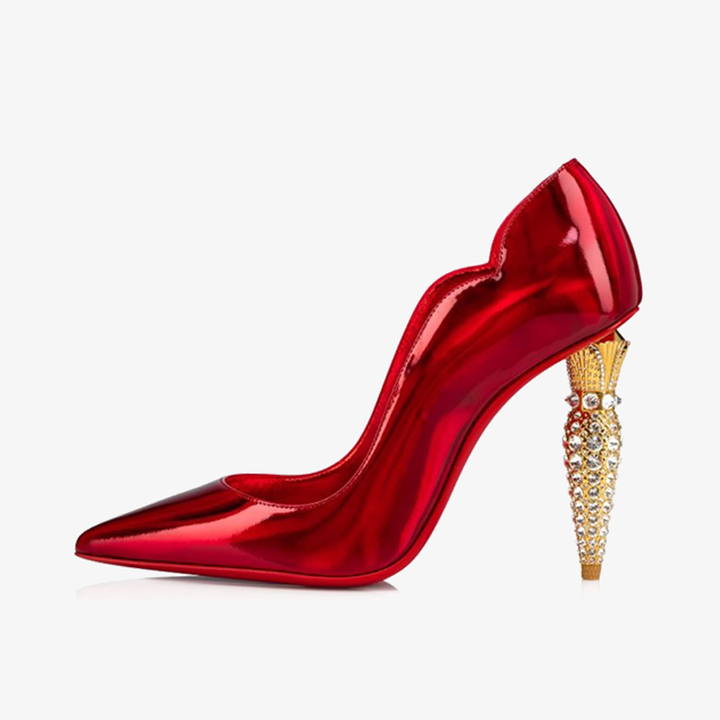 Red Patent Leather Pump Gold Heel - ARNO CONTI